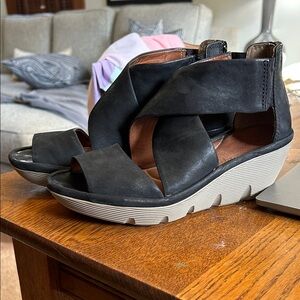 Clarks Black and Gray Wedge Sandals